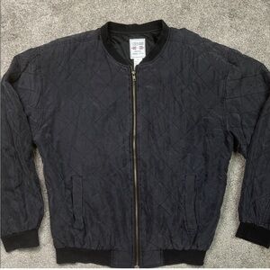 Silk Quilted Bomber Jacket Vintage Faded Black Unisex